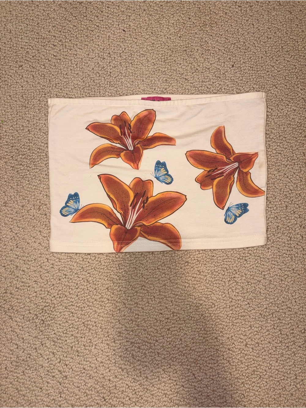 Edikted Orange Lily Floral Pillow Cover with Blue Butterflies